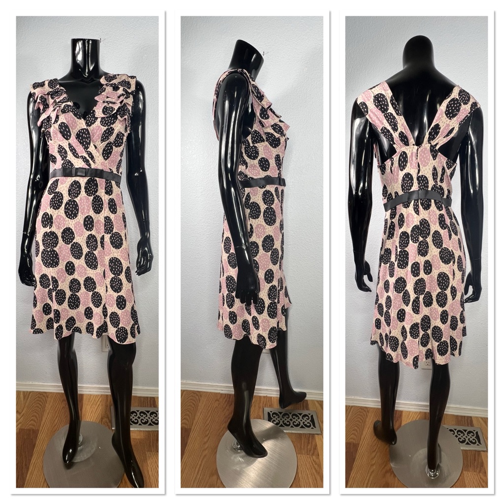Tracy Reese Dotty Dots Silk Cocktail Dress Sz 8 Nwt Mauve Black Cream